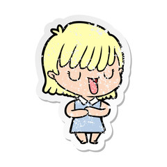 distressed sticker of a cartoon woman