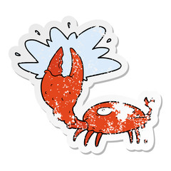 distressed sticker of a cartoon crab with big claw