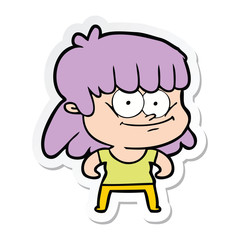 sticker of a cartoon smiling woman