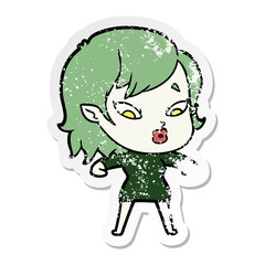 distressed sticker of a cute cartoon vampire girl