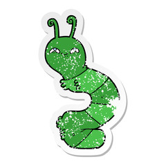distressed sticker of a cartoon happy caterpillar