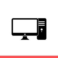 Computer desktop vector icon, pc device symbol. Simple, flat design for web or mobile app