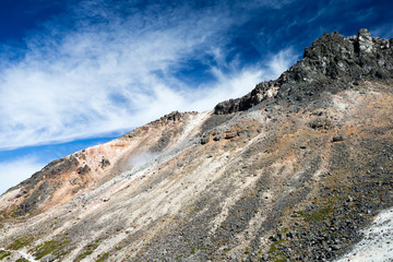 Fototapeta na wymiar 那須岳の岩肌、青空と雲と#5