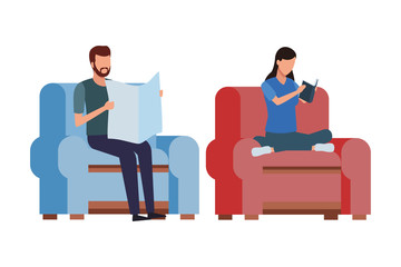 faceless couple reading living room