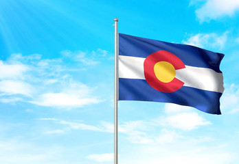 Colorado state of United States flag waving sky background 3D illustration