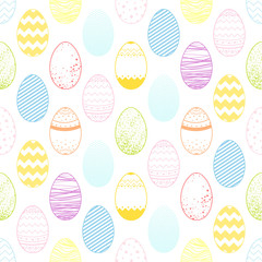 Seamless pattern.Pattern with different colorful easter eggs. Hand drawn stylized elements.Easter holiday decorative background perfect for prints, flyers,banners,invitations,special offer and more.