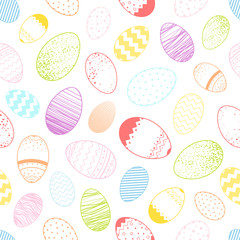Seamless pattern.Pattern with different colorful easter eggs. Hand drawn stylized elements.Easter holiday decorative background perfect for prints, flyers,banners,invitations,special offer and more.