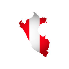 Vector isolated simplified illustration icon with silhouette of Peru map. National Peru flag (red, white colors). White background