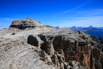 Fototapeta premium Sella Gebirgsmassiv, Dolomiten, Südtirol, Italien, Europa