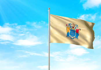 New Jersey state of United States flag waving sky background 3D illustration