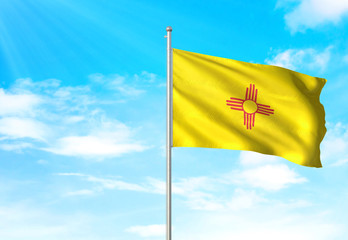 New Mexico state of United States flag waving sky background 3D illustration