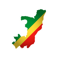 Vector isolated simplified illustration icon with silhouette of Republic of the Congo map. National flag (red, yellow, green colors). White background