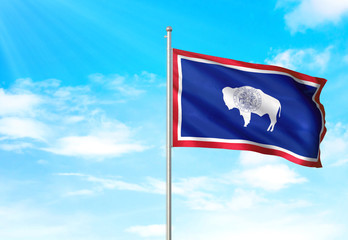 Wyoming state of United States flag waving sky background 3D illustration