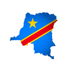 Obraz premium Vector isolated simplified illustration icon with silhouette of Democratic Republic of the Congo map. National flag. White background