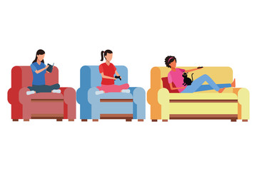 faceless people relax living room