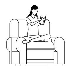 faceless woman reading and chair in black and white