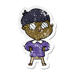 distressed sticker of a cartoon boy wearing spectacles