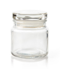 Glass container isolated on white background