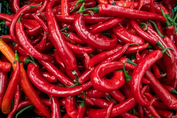 Keuken spatwand met foto rode hete chili pepers © Chouk