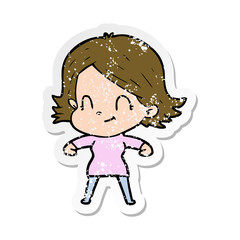 distressed sticker of a cartoon friendly girl