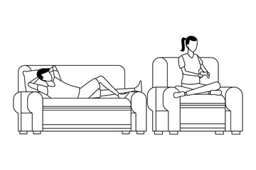 faceless couple and living room in black and white
