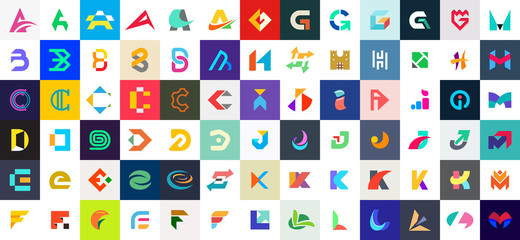 Abstract logos collection with letters. Geometrical abstract logos