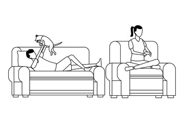 faceless people relax with dog living room