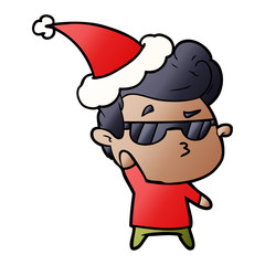 gradient cartoon of a cool guy wearing santa hat
