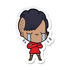 sticker of a cartoon crying girl