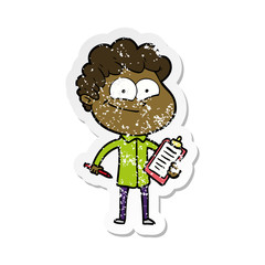 distressed sticker of a cartoon happy man