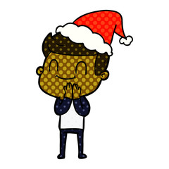 comic book style illustration of a friendly man wearing santa hat