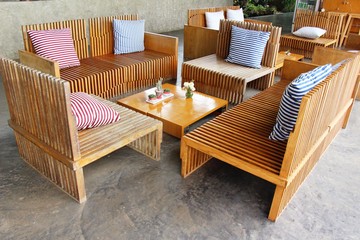 Set chairs of vintage style in garden