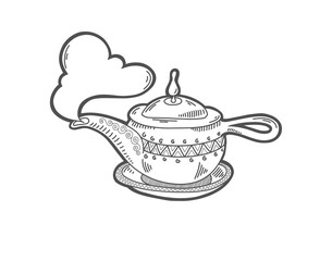sketch drawing icon of aladdin magic lamp