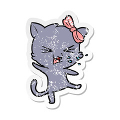 distressed sticker of a cartoon cat