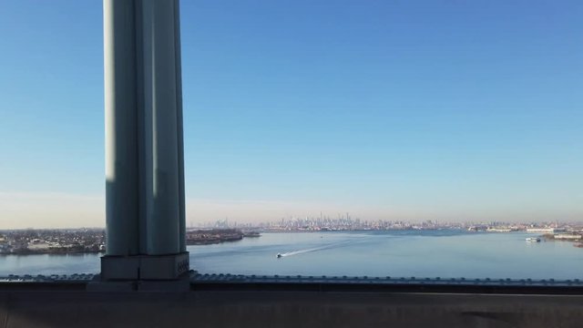 New York City Skyline Seen From Driving Over a Bridge