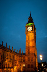 Fototapeta na wymiar Big Ben beautiful illuminated, at dusk, London UK