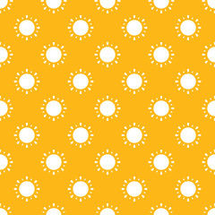 Vector yellow seamless pattern background with sun icons, symbols.