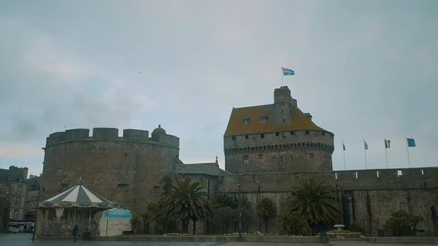 Saint-Malo castle ramparts Brittany slow motion 4k