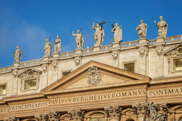 Detail of the facade of St Peter's basilica in Vatican, Rome, Italy