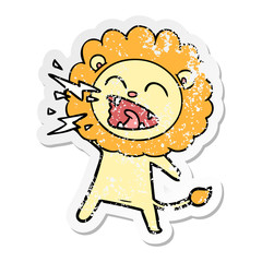 distressed sticker of a cartoon roaring lion