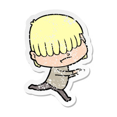 distressed sticker of a cartoon boy with untidy hair
