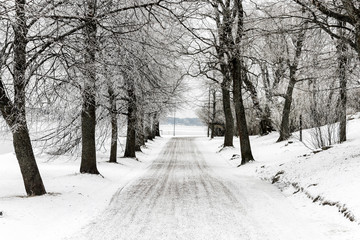 Helsinki, Finland. Roads covered in snow during wintertime in the island fortress of Suomenlinna