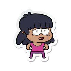 Obraz na płótnie Canvas sticker of a cartoon tired woman