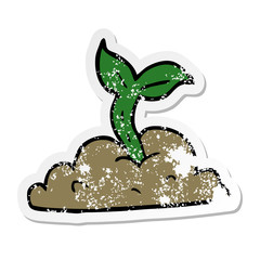 distressed sticker of a cartoon growing seedling