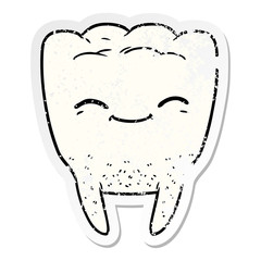 distressed sticker of a cartoon tooth