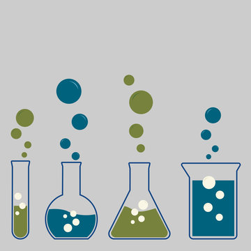 Different chemistry glassware with bubbles