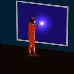 Fototapeta na wymiar Astronaut looking at stars vector graphics