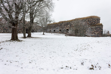 Helsinki, Finland. Walls and fortifications of the fortress island of Suomenlinna. A World Heritage Site since 1991