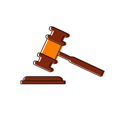 Flat design of judge gavel icon. Simple modern symbol. Perfect black pictogram illustration isolated on white background. Gavel blow concept