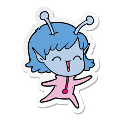 sticker of a cartoon alien girl laughing